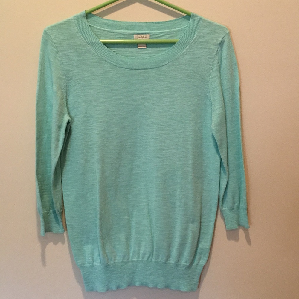 JCrew Tippi Cotton 3/4 Slv sweater aqua Sz  Small